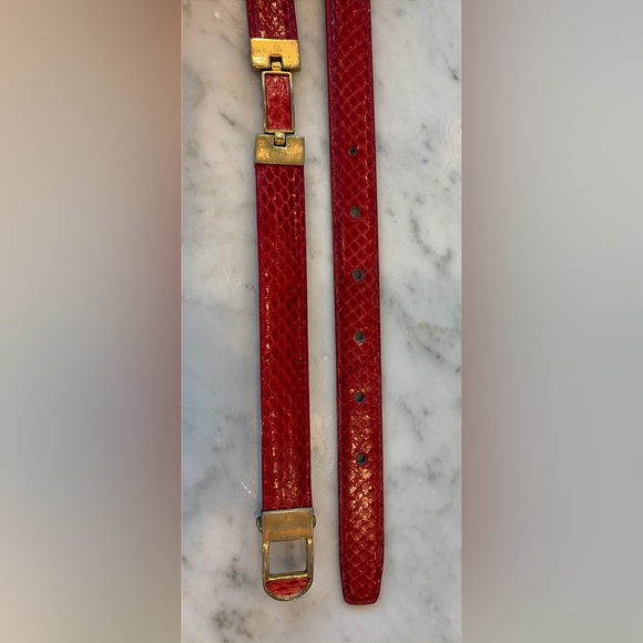 Vintage real Snakeskin belt, slim, gold hinges and buckle, red, M, 27-32, GUC